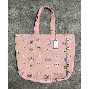 EVIL EYE Cotton Canvas Tote Bag Pink BOHO Reusable Shopping Bag
